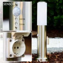 Deutschland Deckenleuchten außen Verkäufe 2022 26 Hofstein Caserta Sockelleuchte Edelstahl, 1-flammig, Bewegungsmelder