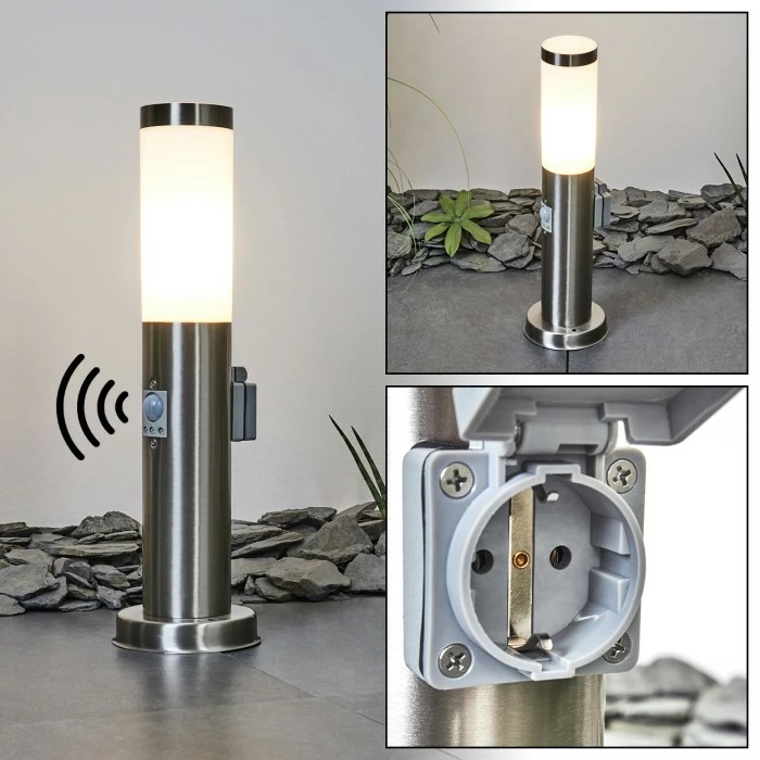 Hofstein Sessa Wegeleuchte Nickel-Matt, 1-flammig, Bewegungsmelder 1 Hofstein Sessa Wegeleuchte Nickel-Matt, 1-flammig, Bewegungsmelder