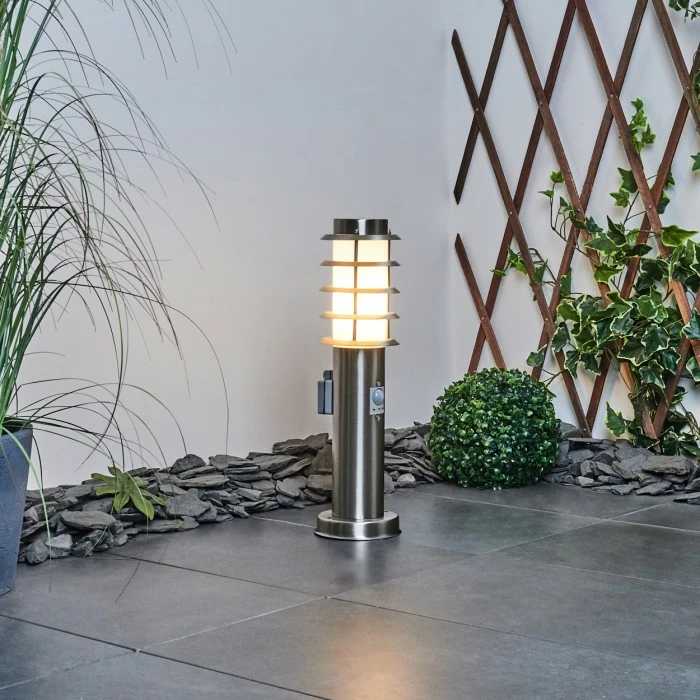 Hofstein Tunes Wegeleuchte Nickel-Matt, 1-flammig, Bewegungsmelder 2 Hofstein Tunes Wegeleuchte Nickel-Matt, 1-flammig, Bewegungsmelder – Bild 2